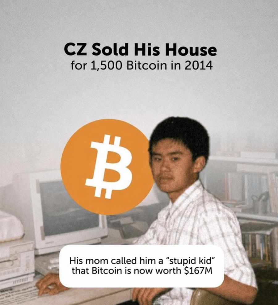CZ at a desk in 2014. He sold his house for 1,500 bitcoin and his mom called him a stupid kid.